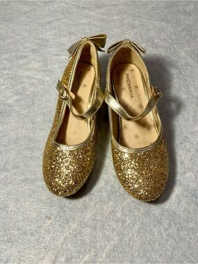 Pandaninja Gold Glitter Mary Jane Girls' Shoes size 2